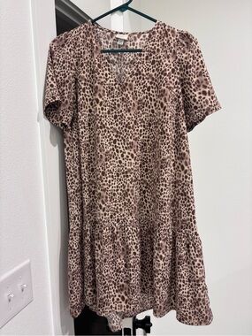 a new day Leopard Print Tan and Brown Short Sleeve Dress